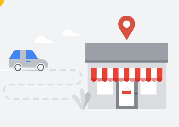 Dessin d'une voiture se rendant dans une boutique