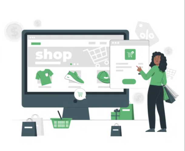 Dessin d'une personne qui interagit avec un site e-commerce