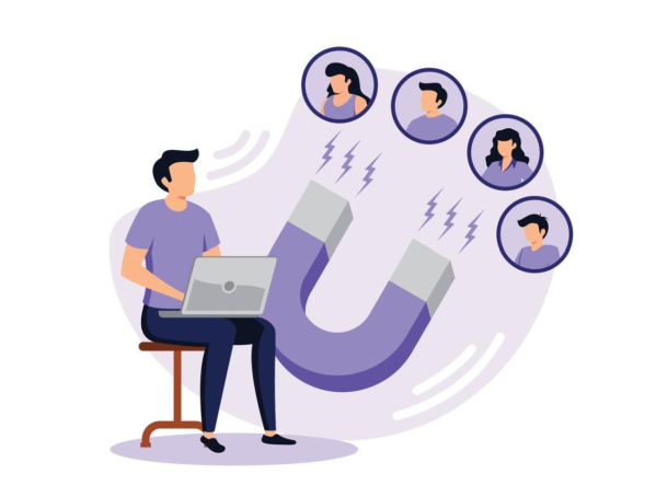 Drawing of a person generating leads with a magnet